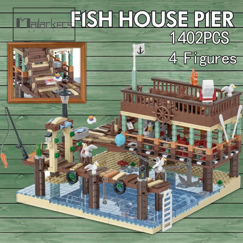 Mailacker City Street View Fish House Pier Bricks Creator Expert Old Fishing Store Модульные строительные