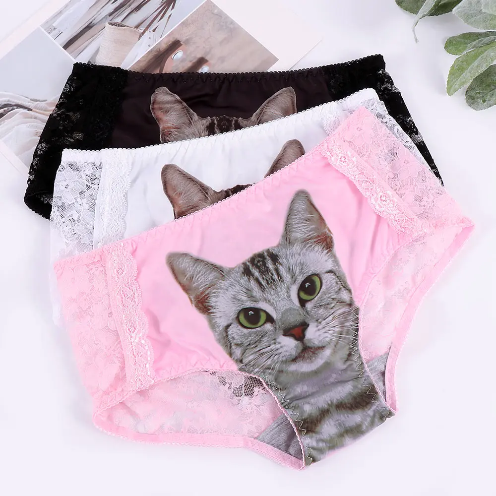 3D печать Для женщин милые трусики Кот с принтом женское нижнее белье
