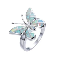 fashion women ring cute butterfly animal design ring imitation blue fire opal ring for women accessories jewelry statement girl