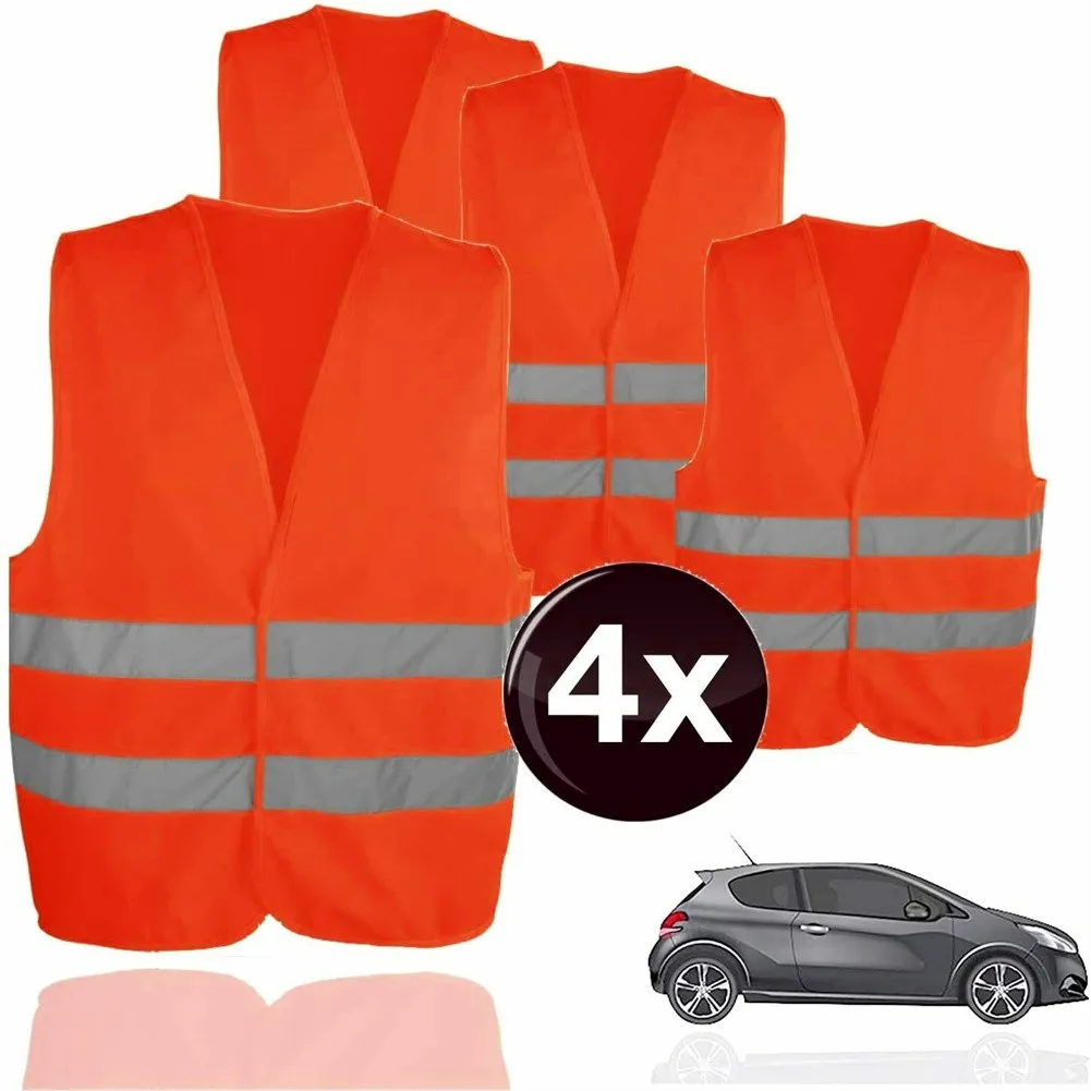 

4X Safety Traffic Vest Emergency Reflective Accident Vest Car Vest Orange PVC+Fluorescent Strip Reflective Safety Clothing