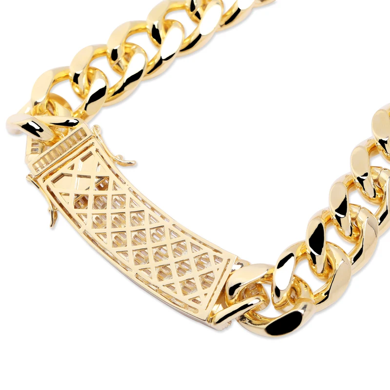 TOPGRILLZ 18mm Long Lock Clasp Baguette Zircon Prong Setting Cuban Necklace Iced Out Cubic Zirconia Chain Hip Hop Rock Jewelry | Украшения
