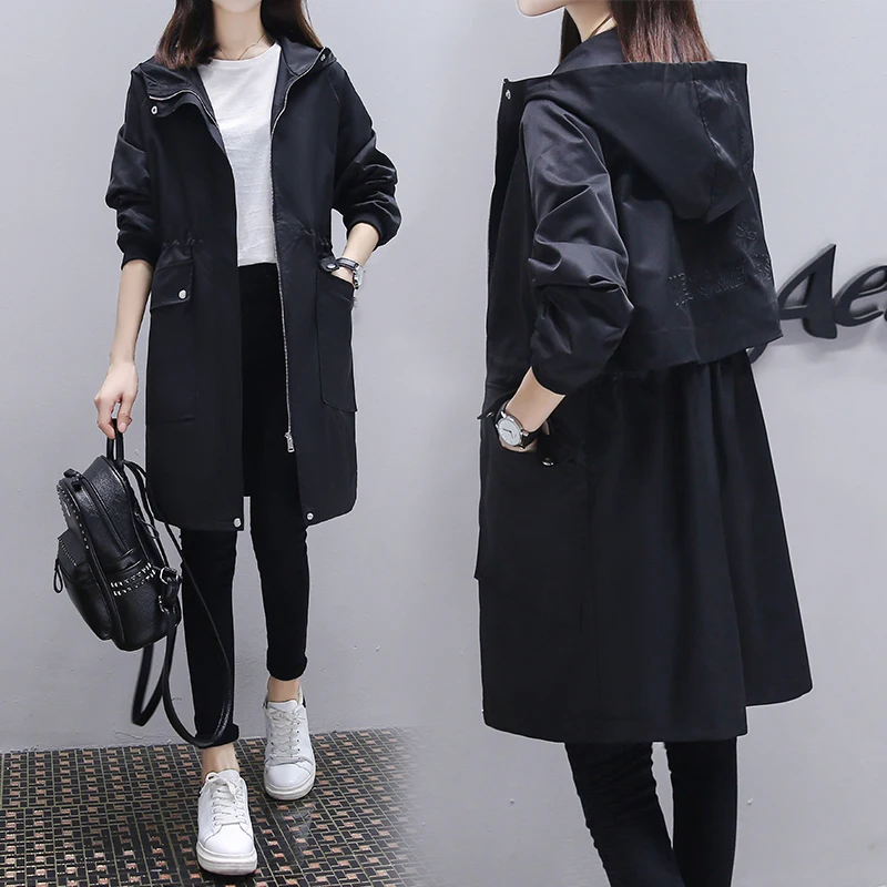 Модная ветровка женский длинный Тренч большого размера Meidum женское повседневное