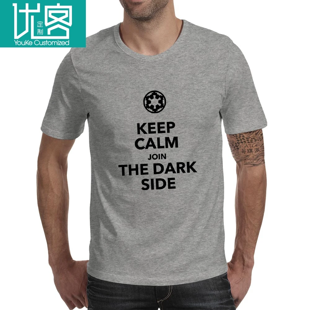 Keep Calm Join The Dark Side T Shirt Parody Starwars Poster Funny Print T-shirt Pop Brand Rock Unisex White Gray Cotton Tee | Мужская