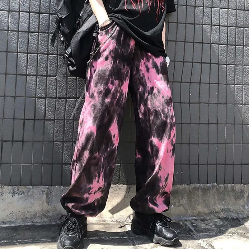 

Woman Harajuku Tie Dye Pants Casual Cool Punk Pocket Loose Trouser Korean Style Gothic Bottoms 2020 Female Hip Hop Streetwear