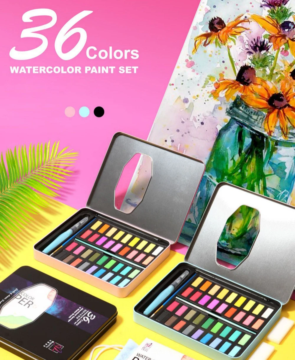 36 цветов Твердые акварельные краски в наборе с кистью студент Рисование Живопись