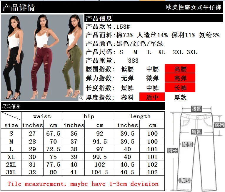 

Donsignet Jeans Woman Spring/Autumn Knee Hole Jeans Women's Slim Pants Women's Pants Plus Size Woman Jeans Pencil Pants