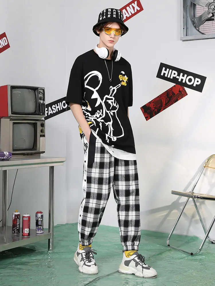

Lightning Fashion Brand Row Button Pants Men's Loose Side Button Elastic Waist Sweatpants Casual Pants Men mens clothing