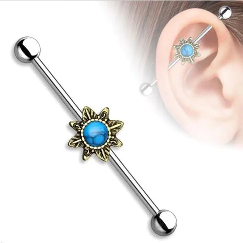 

1Pc 1.6*38mm Summer Style Surgical Steell Industrial Barbell Bar Ear Ring Body Piercing Jewellery 14Gauge 38mm