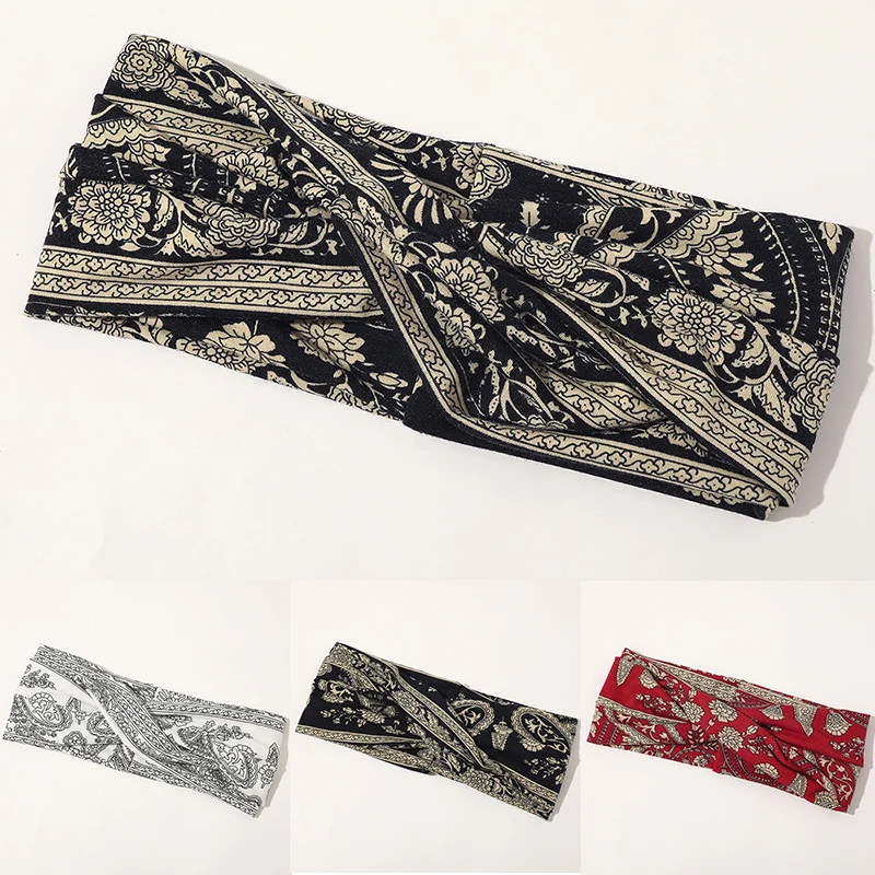 Женский Классический обруч для волос с цветочным принтом винтажный широкий