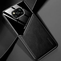 luxury plexiglass leather case on for xiaomi poco x3 pro nfc x 3 x3pro x3nfc f3 f2 car magnetic holder shockproof phone cover
