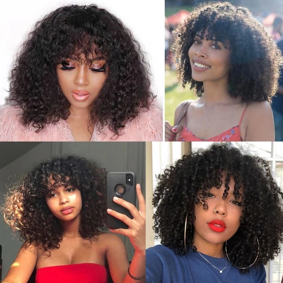 

Malaysia Short Bob Water Wave Wigs With Curl Bangs Full Machine Made Wigs 100% Human Hair Virgin Hair Jerry Curly Bob Wigs