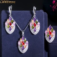 cwwzircons artistic vintage cubic zircon jewelry colorful cz crystal big drop ring pendant necklace earring set for women t001