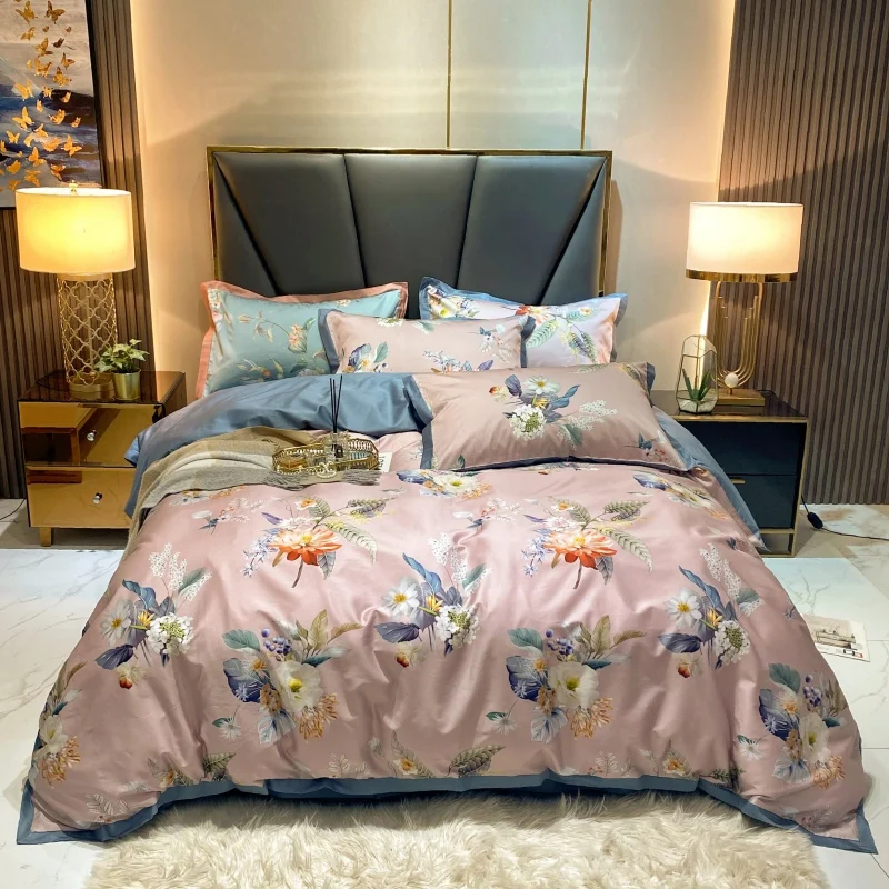 

Luxury Bean Paste Powder Digital Printing Egyptian Cotton Duvet Cover Bed Linen Fitted Sheet Pillowcases Bedclothes