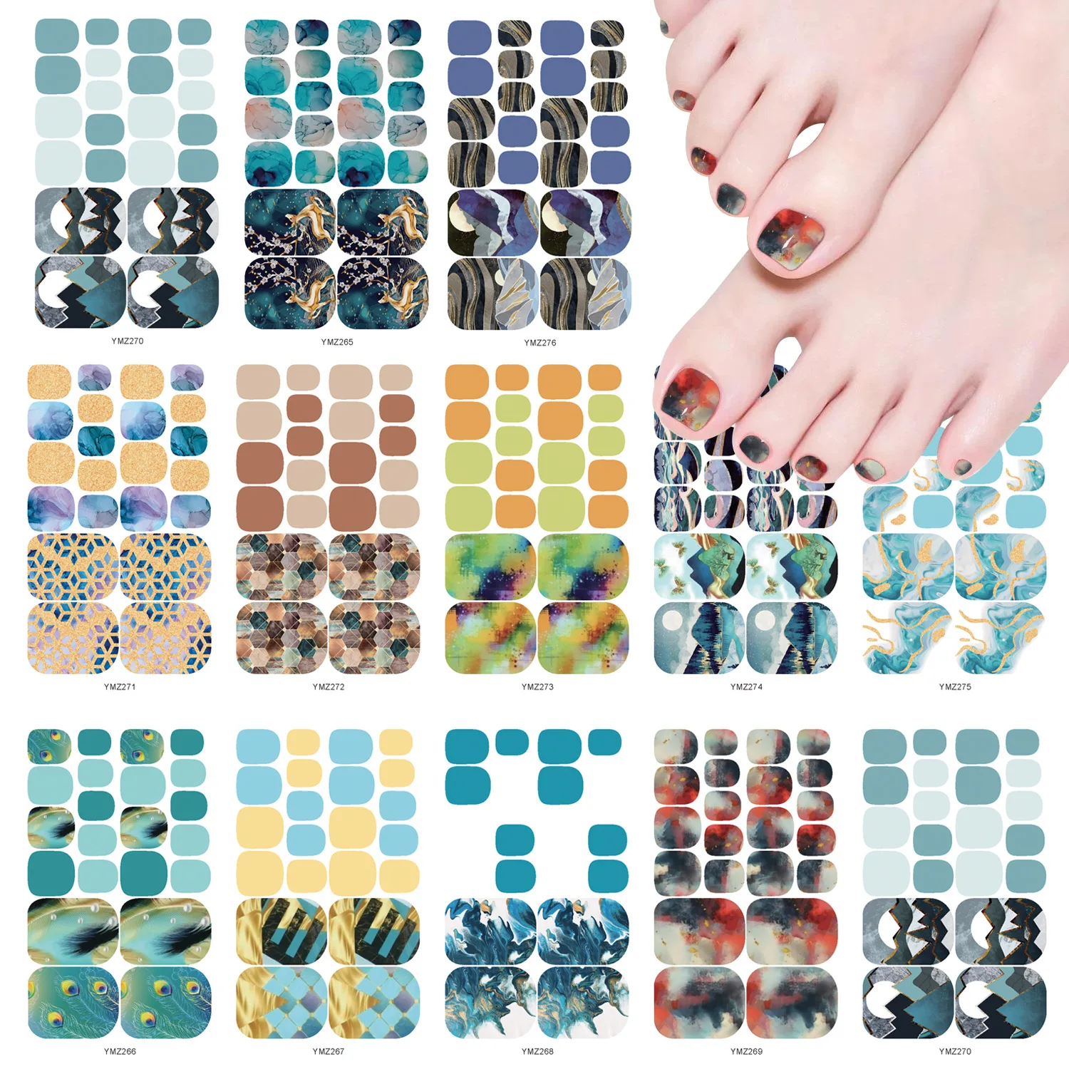 

1Sheet Fashion Designer Nail Stickers and Decals Sliders Self Adhesive Toe Nail Art Tips Wraps Strips Easy Toenail Sticker Foil