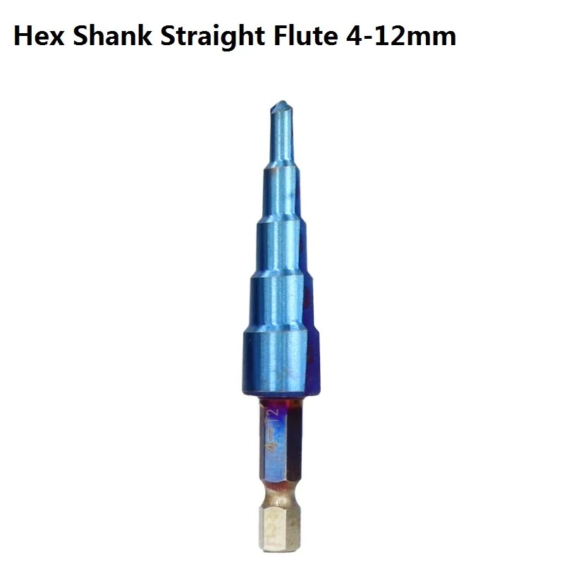 Hex Straight 4-12 XCAN 1 шт. 3-12/4-12/4-20/4-32 ступенчатое сверло из быстрорежущей стали с голубым покрытием для сверления дерева/металла - Цвет: Hex Straight 4-12
