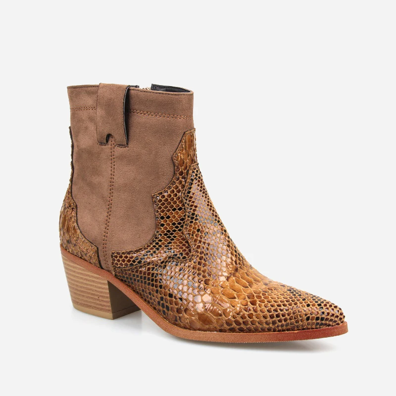 Perixir/женские ботинки на молнии со змеиным принтом Ботильоны квадратном каблуке