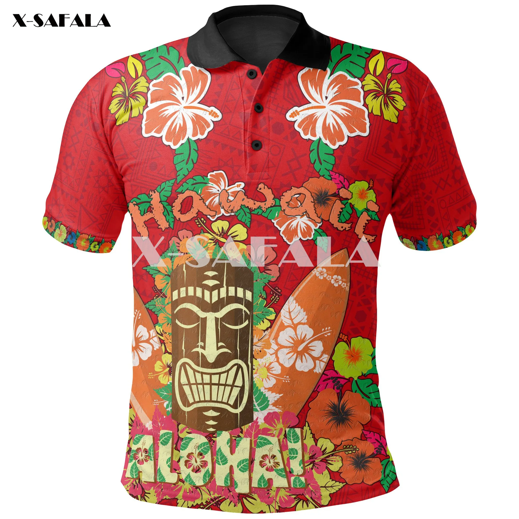 

Aloha Hawaii Tiki Statue 3D Full Printed Men Women Summer Polo Shirt Collar Short Sleeve Street Wear Casual Tee Short Sleeve-5