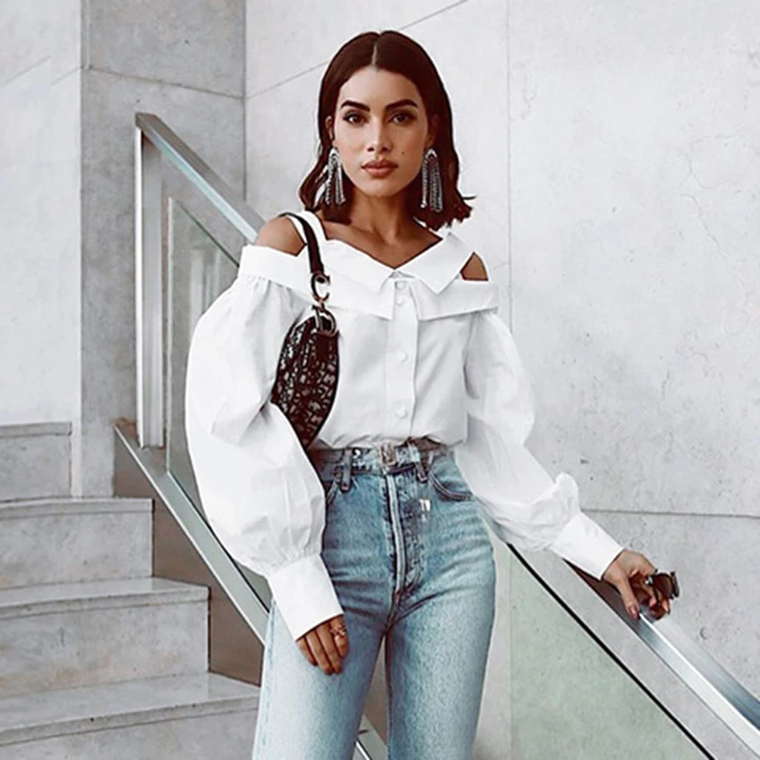 2020 весенний белый топ с открытыми плечами Женские Элегантные повседневные
