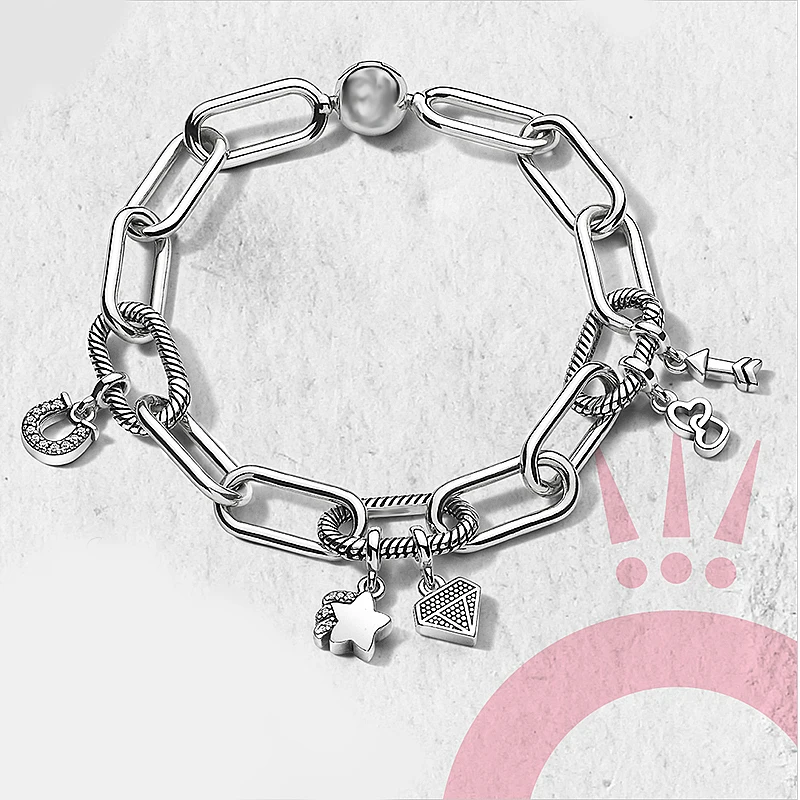Экшн-камера XIAOYI 925 пробы серебро 1:1 pandoras мне ссылку с изображением луны и звезд, бриллиант белая любовь браслет Простой браслет, подарок девушке