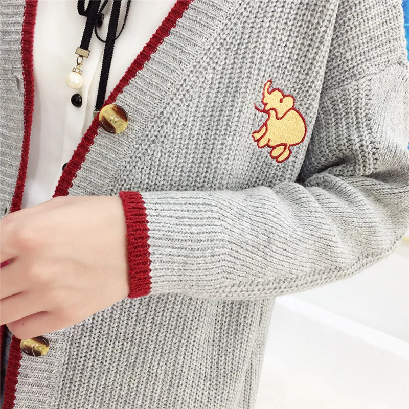 QoerliN Lazy Style Cardigans Women Sweater Student Chic Long Sleeve Jumper Single-Breasted Button Girls Gray Knitted Jacket Coat |