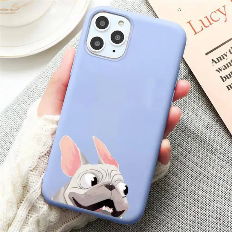 

Dog French Bulldog Phone Case Candy Color Blue for iPhone 11 12 pro XS MAX 8 7 6 6S Plus X 5S SE 2020 XR