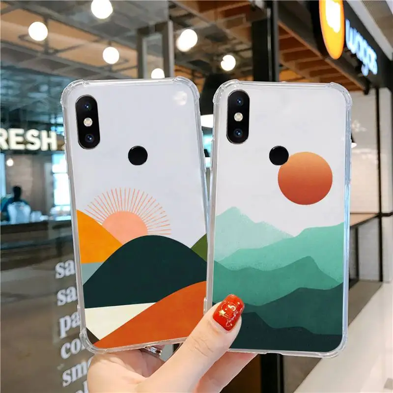 

Art painting Mountain sun print Phone Case Transparent For Xiaomi CC 9 11 MAX3 Mix3 MIX2 6X 8 5x 10S 11 10 X SE lite Pro