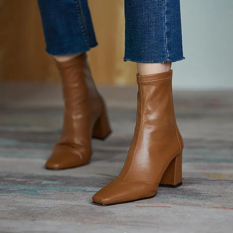 

Designer Winter Boots Women Ankle Boots High Heel Pointed Toe Shoes Woman Boots Brown Black Winter Boots