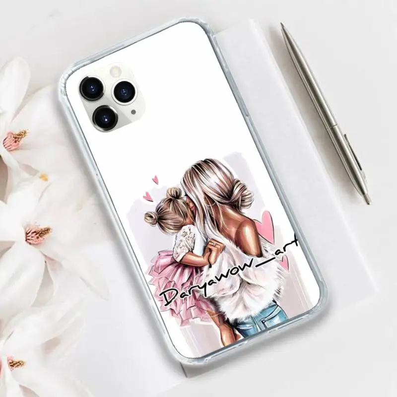 

Mom Dad Baby Girl Fashion Family Phone Case Transparent for iPhone 11 12 mini pro XS MAX 8 7 6 6S Plus X 5S SE 2020 XR