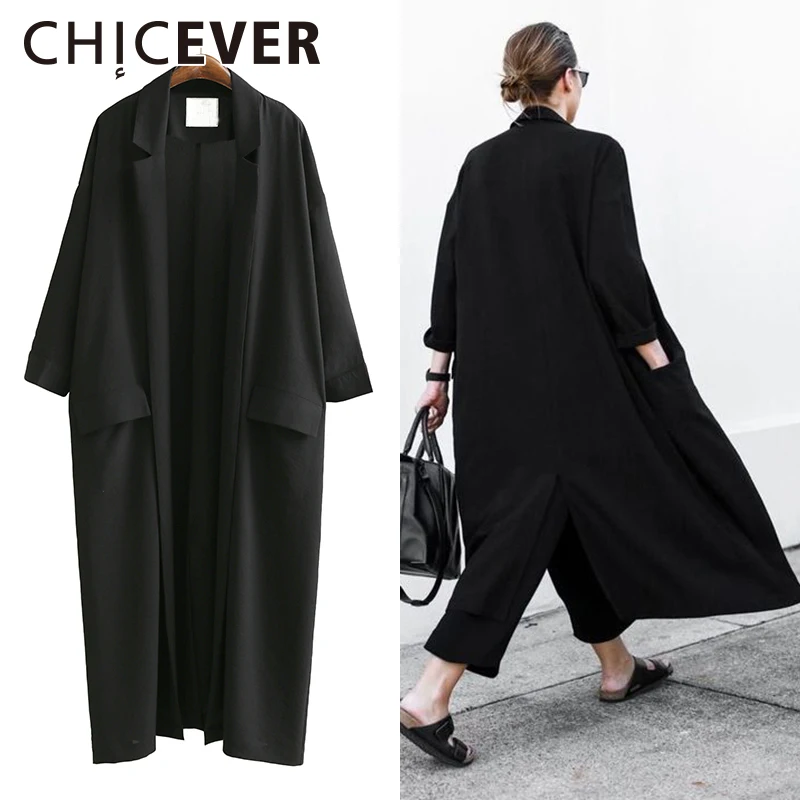

CHICEVER 2020 Summer Loose Women Coats Three Quarter Sleeve Plus Size Black Sunscreen Trench Coat For Women's Clothes Korean