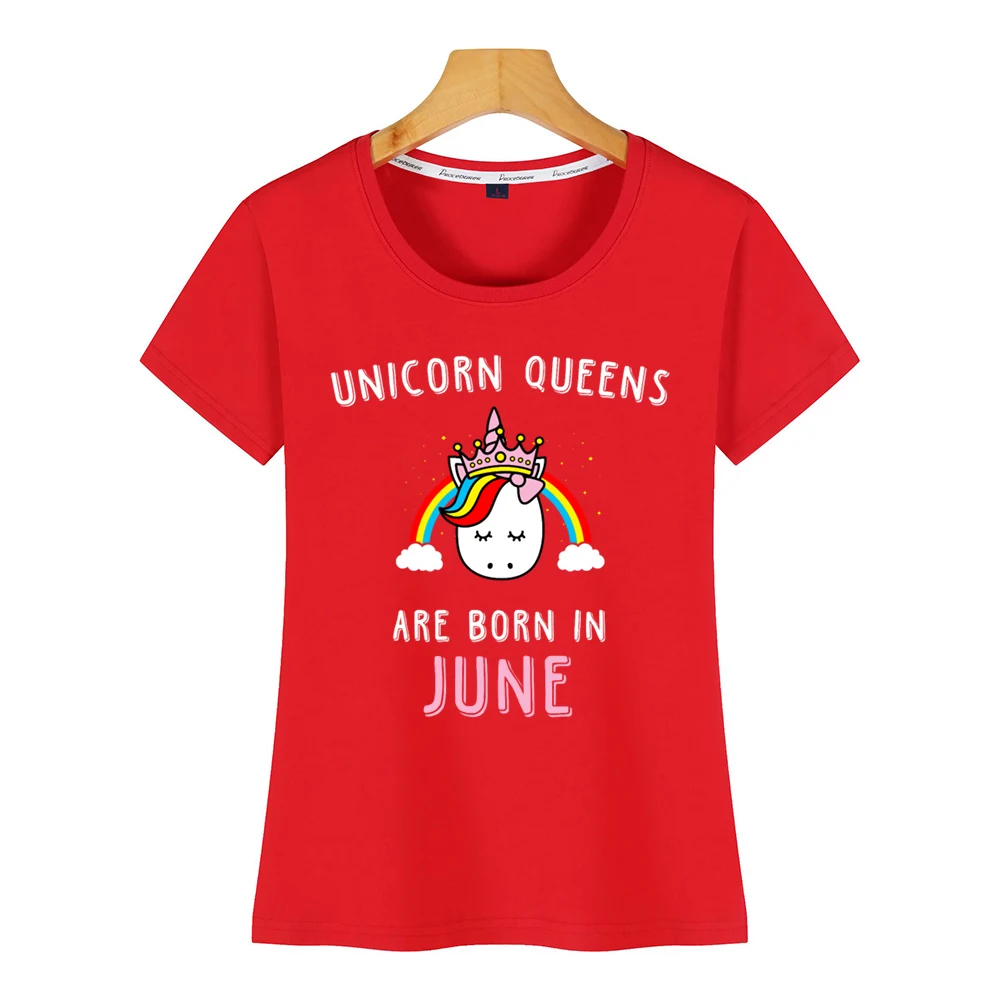 Tops T Shirt Women gift unicorn queens are born in june Casual Black Short Female Tshirt | Женская одежда
