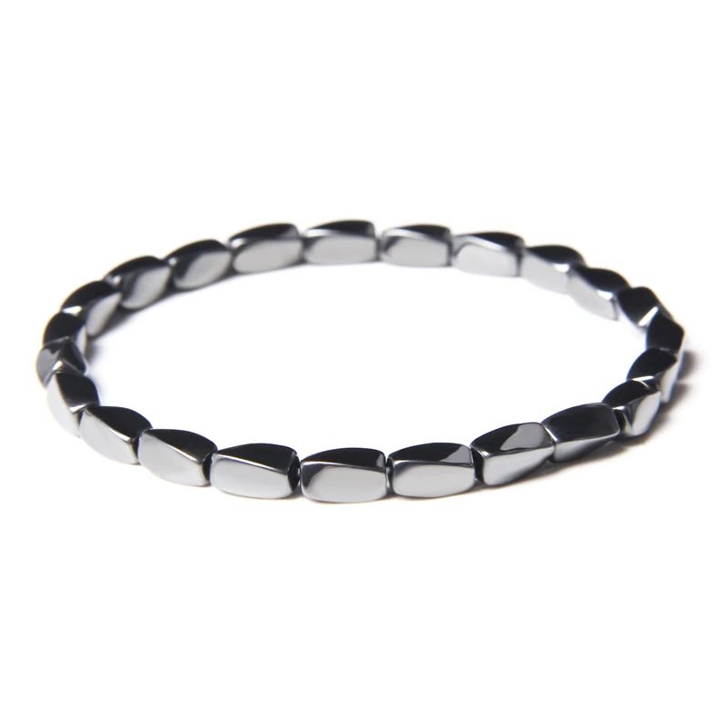 2Pcs/Set Black Hematite Bracelets For Men Women Weight Loss Natural Stone Stretch Health Care Bracelet Magnetic Therapy Jewelry