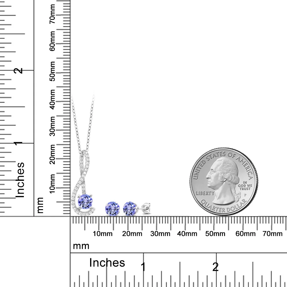GemStoneKing 1.64Ct натуральный голубой танзанит Белый сапфир кулон серьги набор из