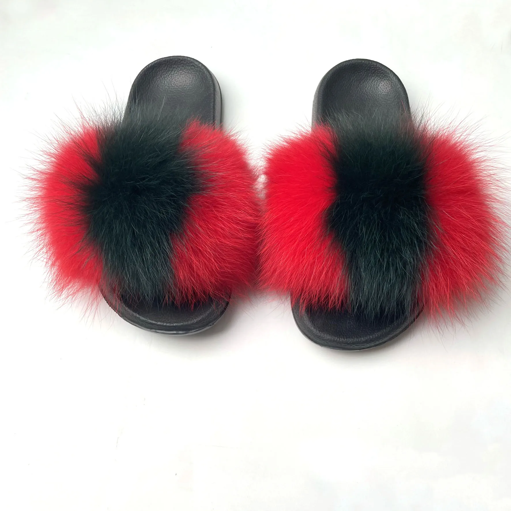 hot summer fox fur slippers female fashion flat wild red women real fur shoes fluffy sandals flip flops brand luxury free global shipping