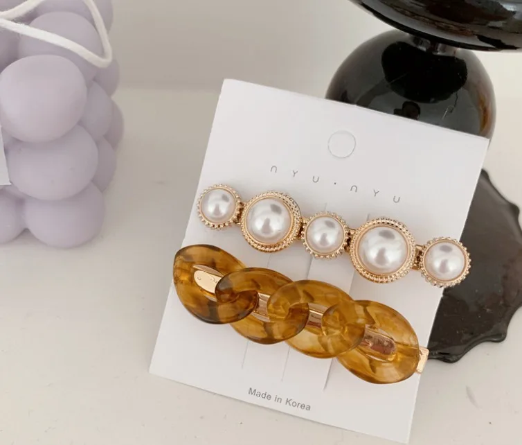 

Ultra-fashioned Ins Wind Chain Pearl Hairpin Combination Wild Hair Card Side Clip Net Red Bangs Clip Female Korean Hair Accessor