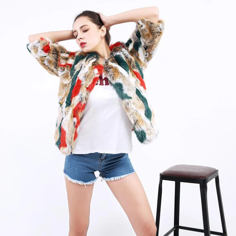 Зимняя шикарная камуфляжная шуба из искусственного кроличьего меха куртка норки