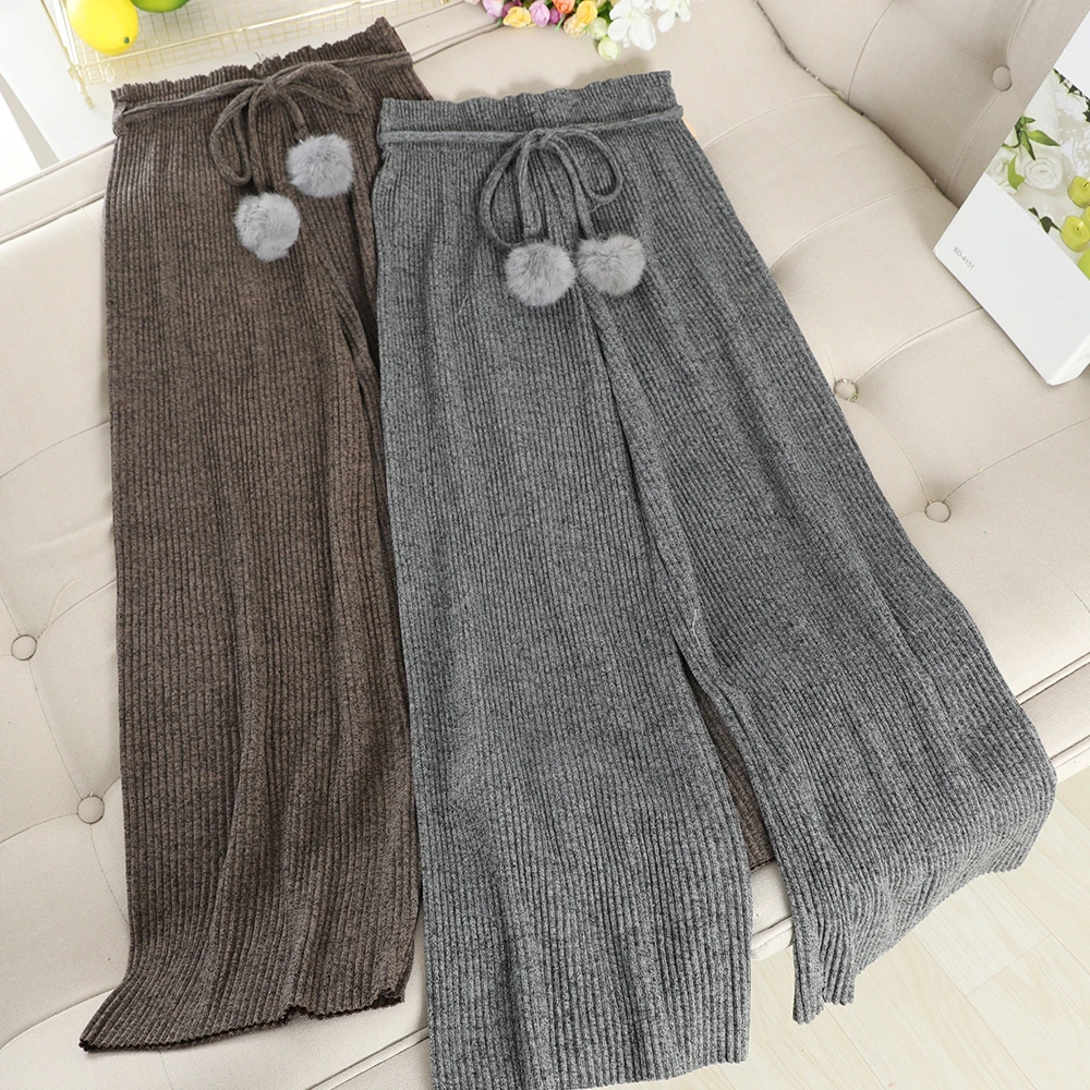 SINGRAIN зима осень для женщин шерстяные широкие ноги брюки мода эластичный пояс