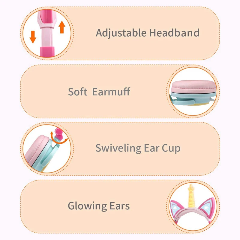 Наушники кошачьи уши с единорогом для девочек гарнитура со светодиодсветильник