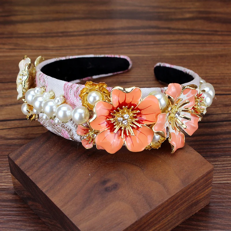Повязка для волос в стиле бохо женская обруч барокко с большим розовым цветком из