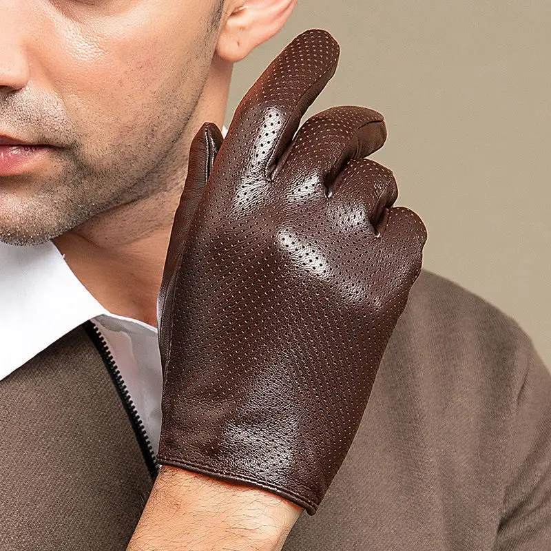 

100% Geniune Sheepskin Leather Gloves Men's Driving Gloves Thin Breathable Touch Screen Male Mittens S2759