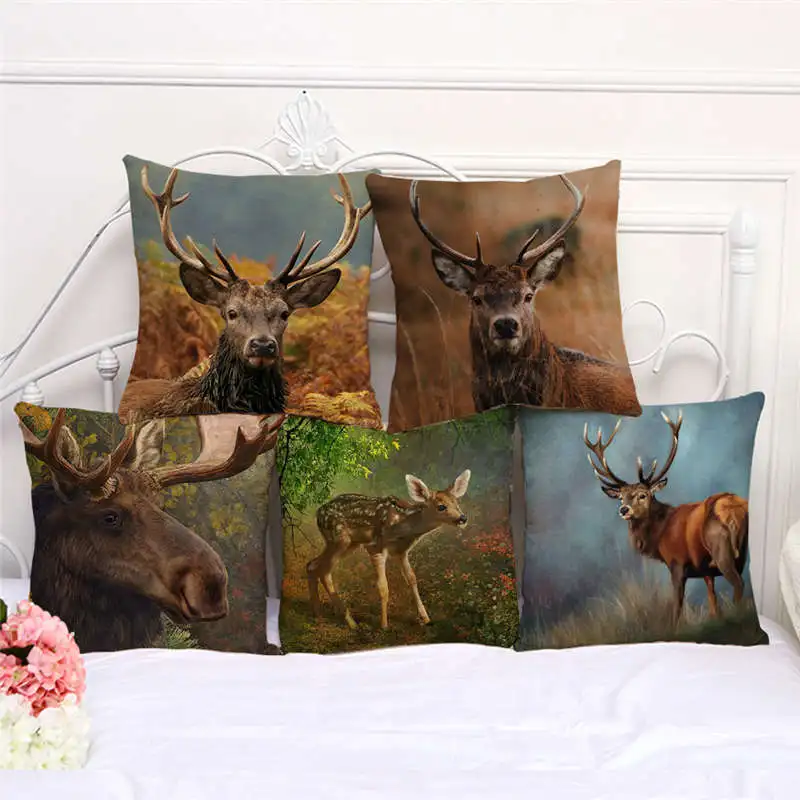 

Wild Animals Throw Pillow Cases Cute Deer Moose Face Cushion Cover 45x45cm Home Living Room Decoration Pillowcase Decor