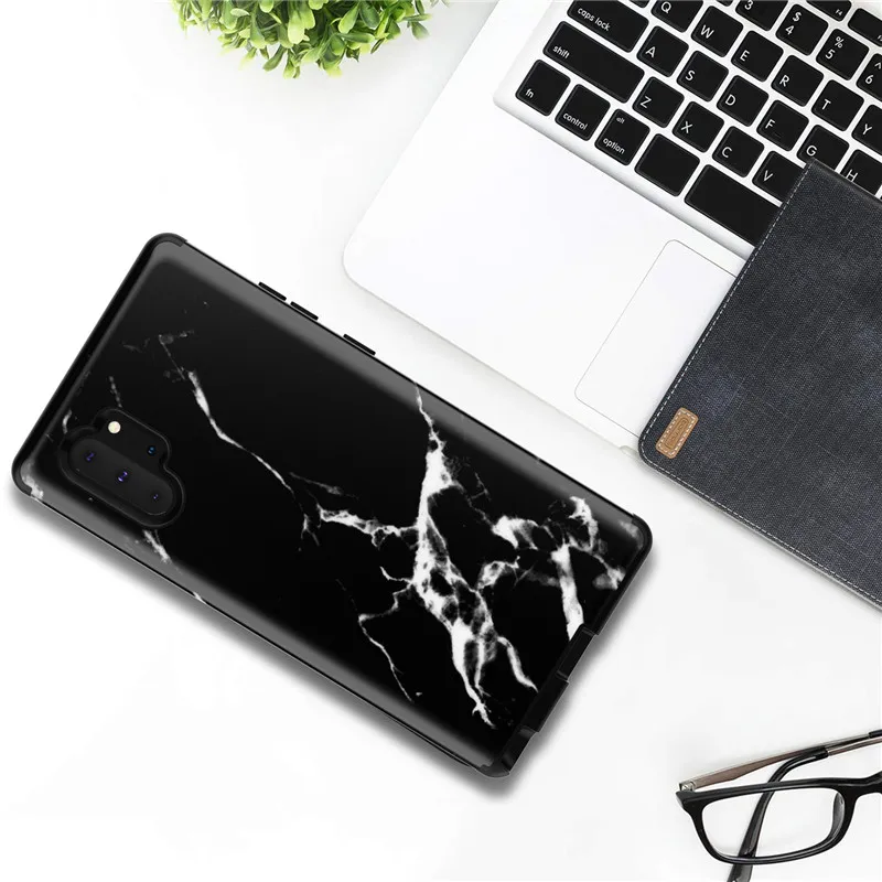 Передняя и задняя 360 градусов полный корпус защитный чехол для samsung note10 Plus мраморный цветок блестящий PU силиконовый ударостойкая гибридная Броня - Цвет: 06