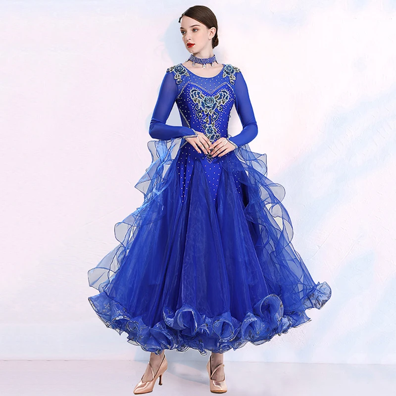 Новинка синее платье для бальной комнаты стандартный костюм бальных танцев