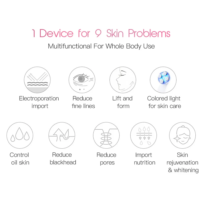 

Facial Mesotherapy Electroporation RF Radio Frequency LED Photon Face Lifting Tighten Wrinkle Removal Skin Care Face Massager