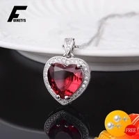 trendy necklace 925 silver jewelry heart shape ruby zircon gemstone pendant for women girl wedding engagement party accessories
