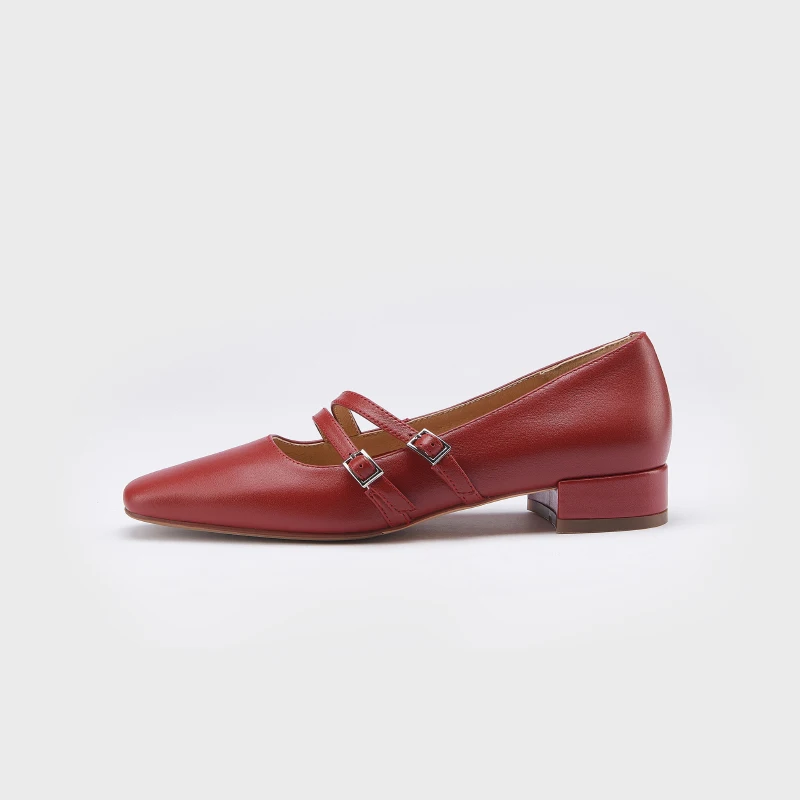 

Spring/Autumn Genuine Leather Women Shoes Square Toe Buckle Casual Shoes Thick Heel Fashion Slip-On Pump Size 34-40 All-match