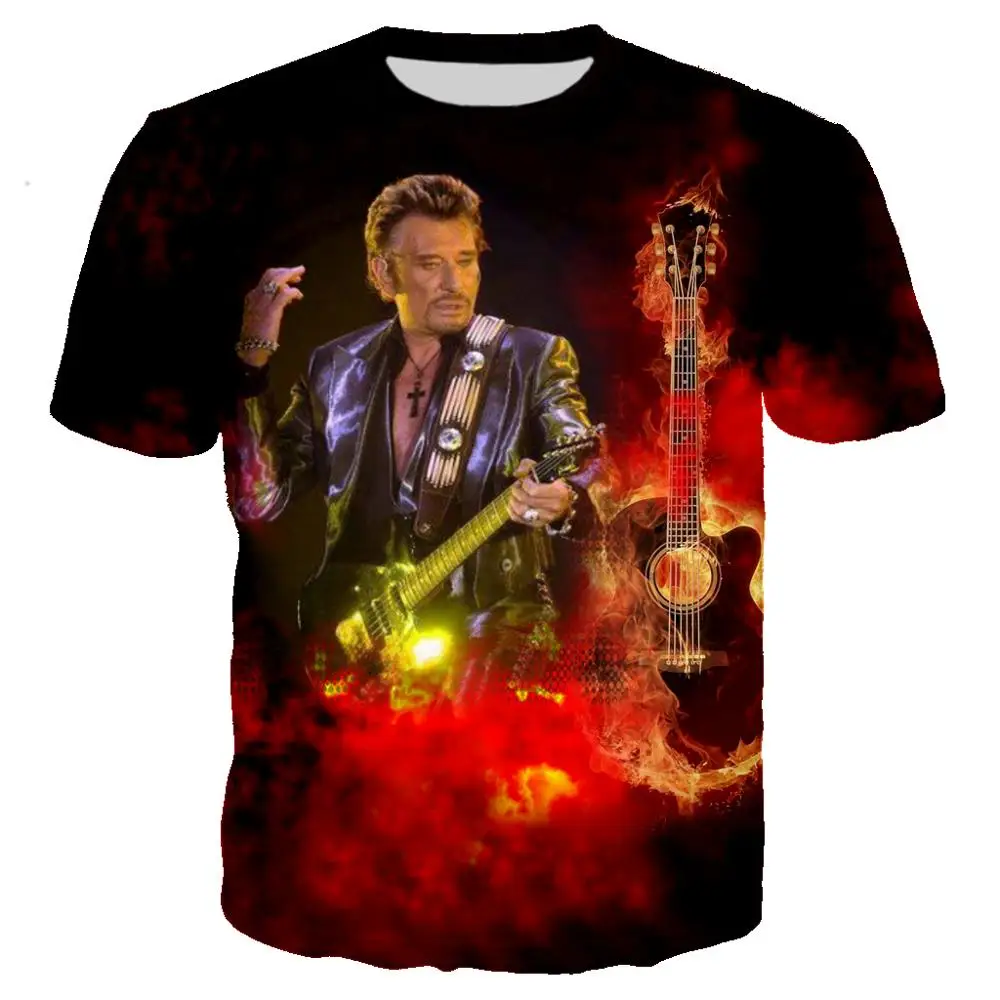 Camiseta de Johnny Hallyday para Hombre, Camiseta de Rock con estampado 3D,...