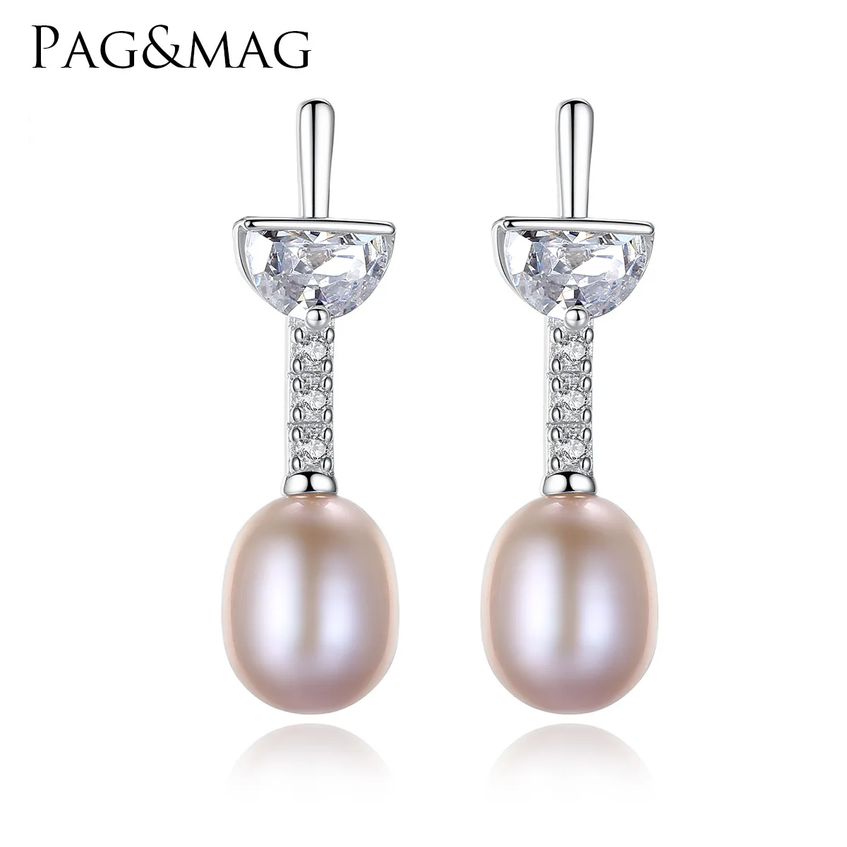 

PAG & MAG, новые серьги из чистого серебра, инкрустированные 3а цирконием 7-8 мм, натуральный пресноводный жемчуг, Женские Ювелирные изделия