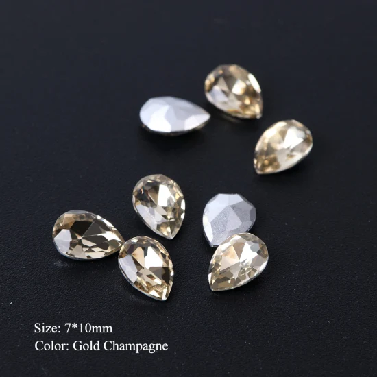 GoldChampagne 7x10mm 10 шт. Кристаллы Стразы для ногтей Блеск капли воды украшения для ногтей 3D стеклянный камень драгоценный камень плоская задняя сторона поддельные ювелирные изделия с алмазами TR896 - Цвет: GoldChampagne 7x10mm