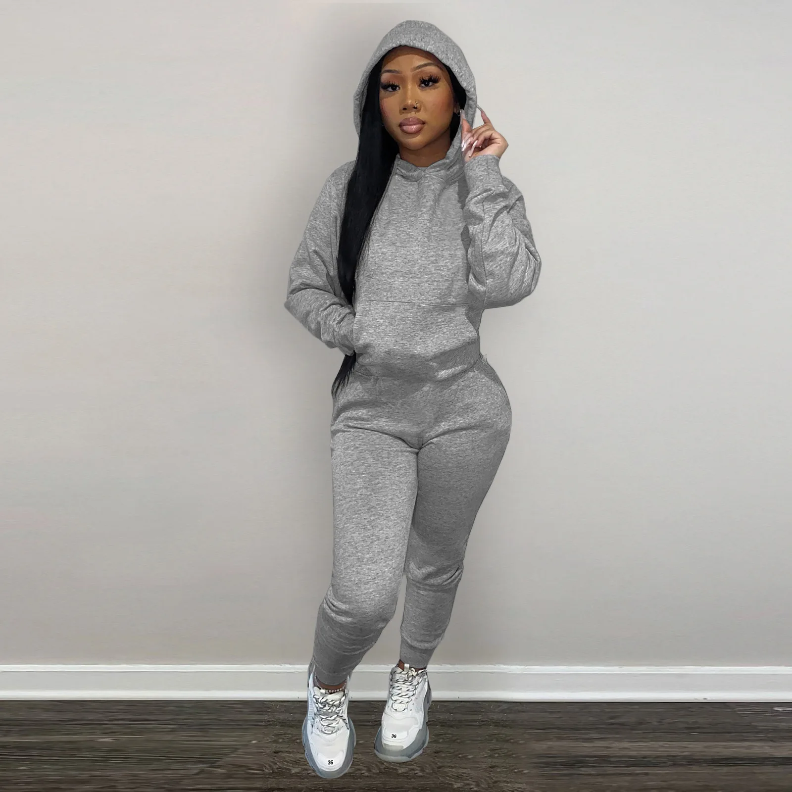 Костюм спортивный однотонный для девочек Повседневный свитер с длинным рукавом