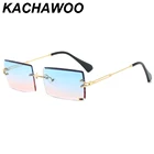 Солнцезащитные очки Kachawoo без оправы для мужчин и женщин, квадратные, прямоугольные, синие, зеленые, в металлической оправе, подарок на Новый год, 2020
